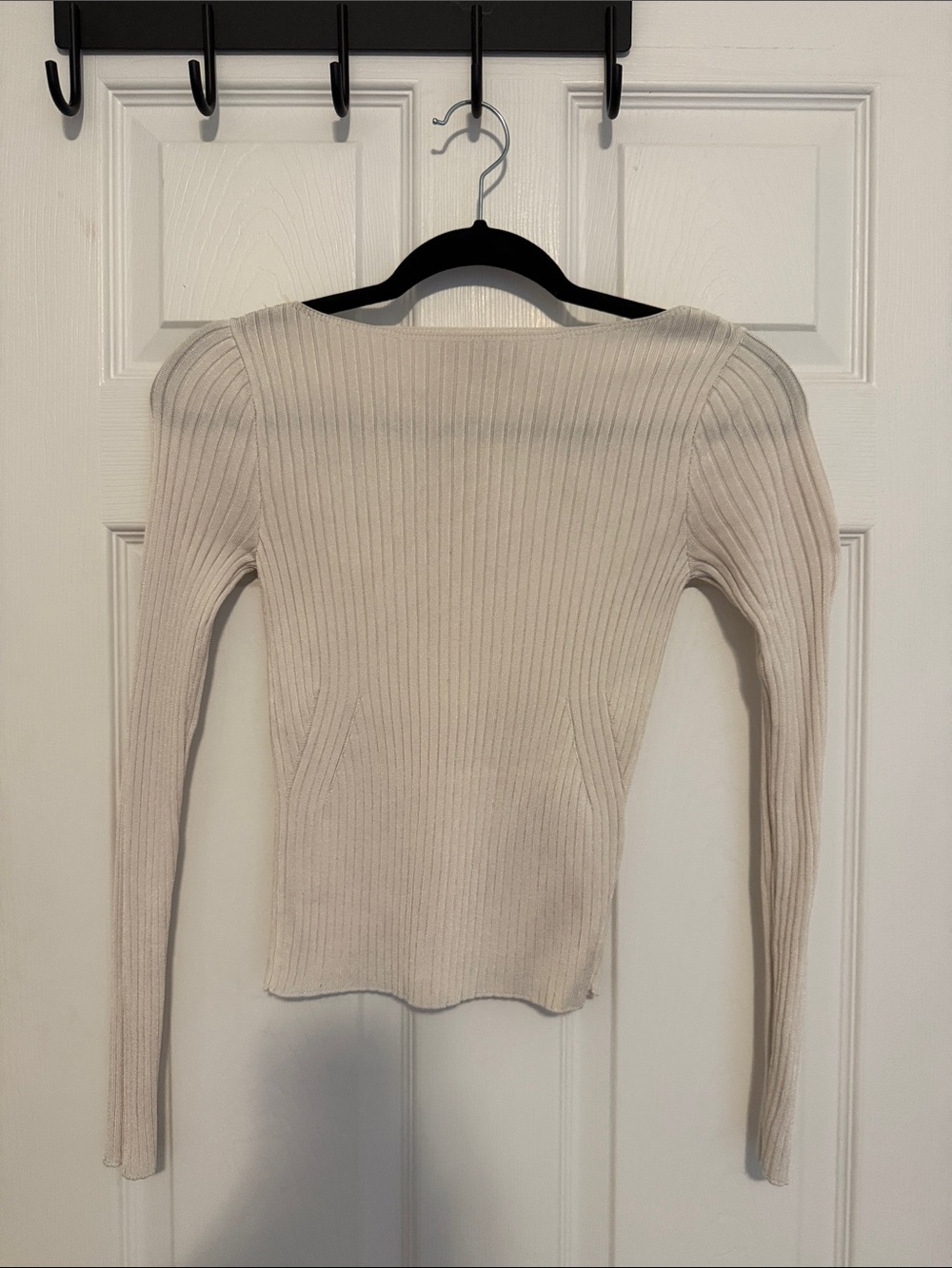 Abercrombie & Fitch Ribbed Long Sleeve Top in Cream